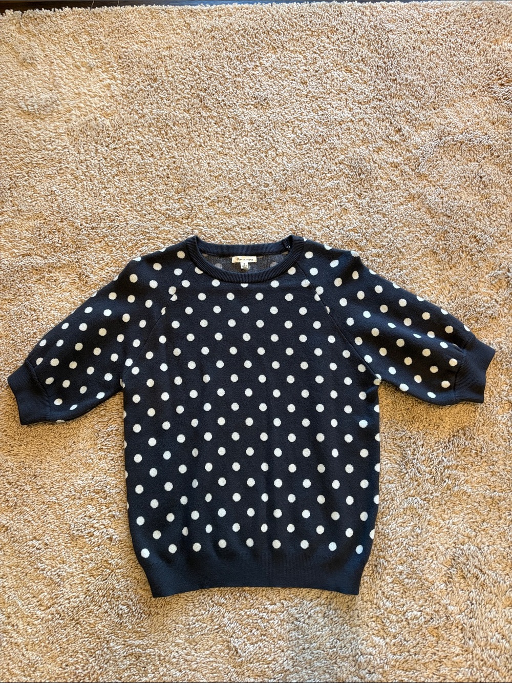 Charcoal Gray Polka Dot Short Sleeve Sweater